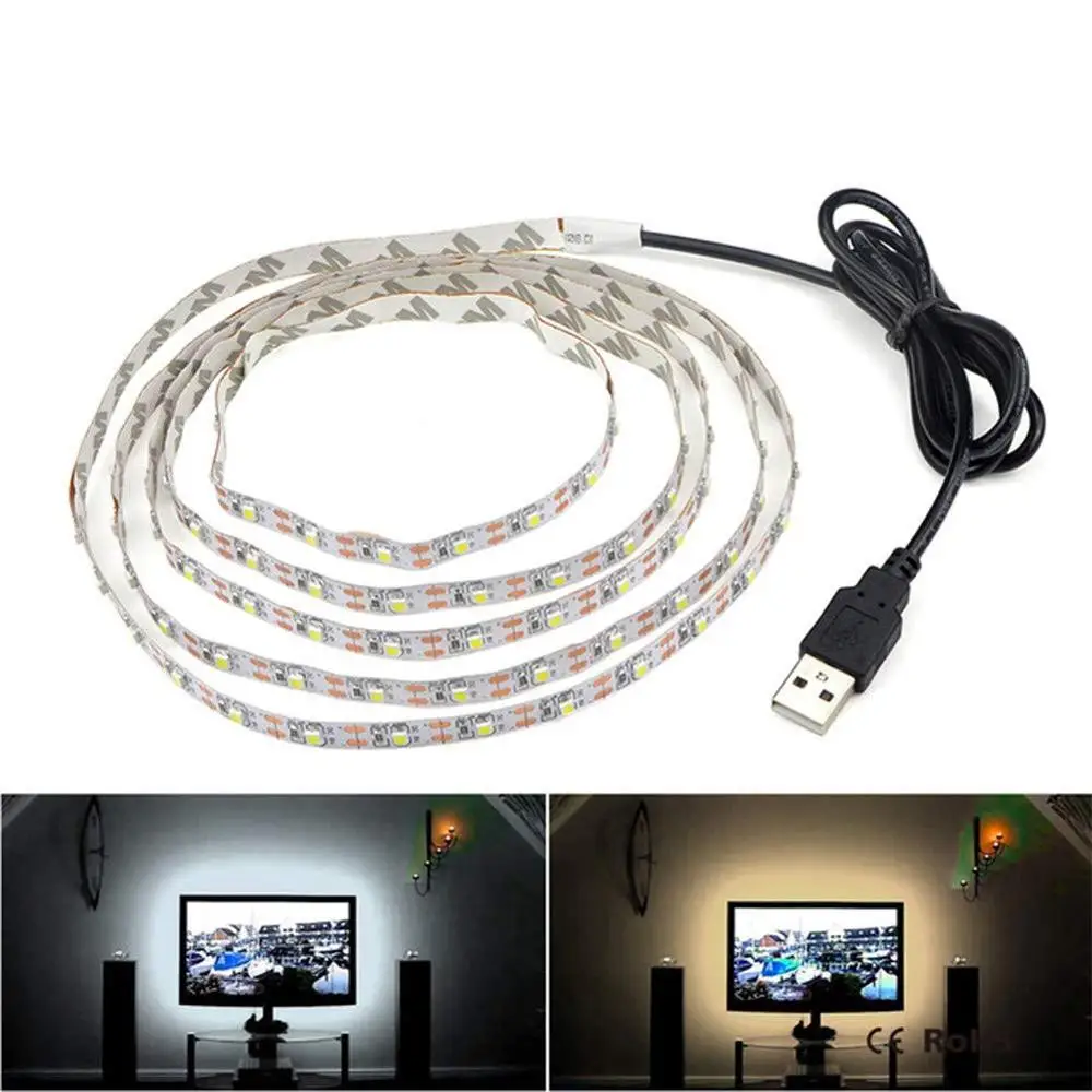 

5V1M 2M 3M 4M 5M USB Cable Power LED strip light lamp SMD 3528 Christmas desk Decor lamp tape For TV Background Lighting