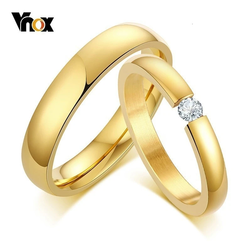 Vnox Classic Couple Rings for Women Men Gold Color Stainless ...
