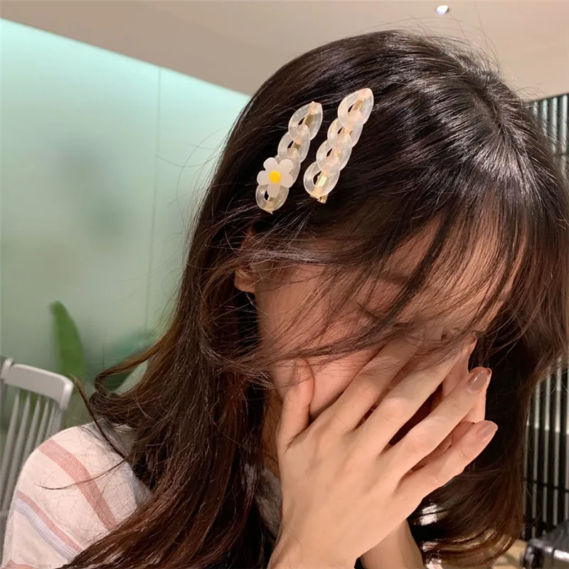 

2020 Ins New Korea Glossy Colorful Acrylic Flower Heart Hairpins For Women Girls Transparent Chain Hairgrip Hair Accessories