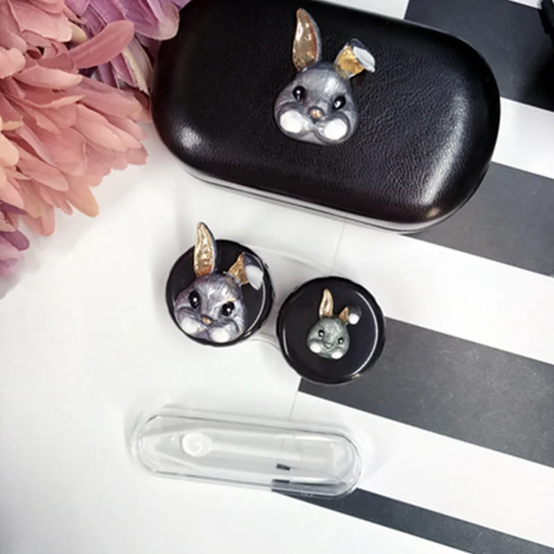 gary rabbit Милый чехол для контактных линз для женщин, жесткий футляр для глаз, контейнер для линз, Набор держателей для контактных линз, чехол, аксессуары для очков - Цвет: gary rabbit