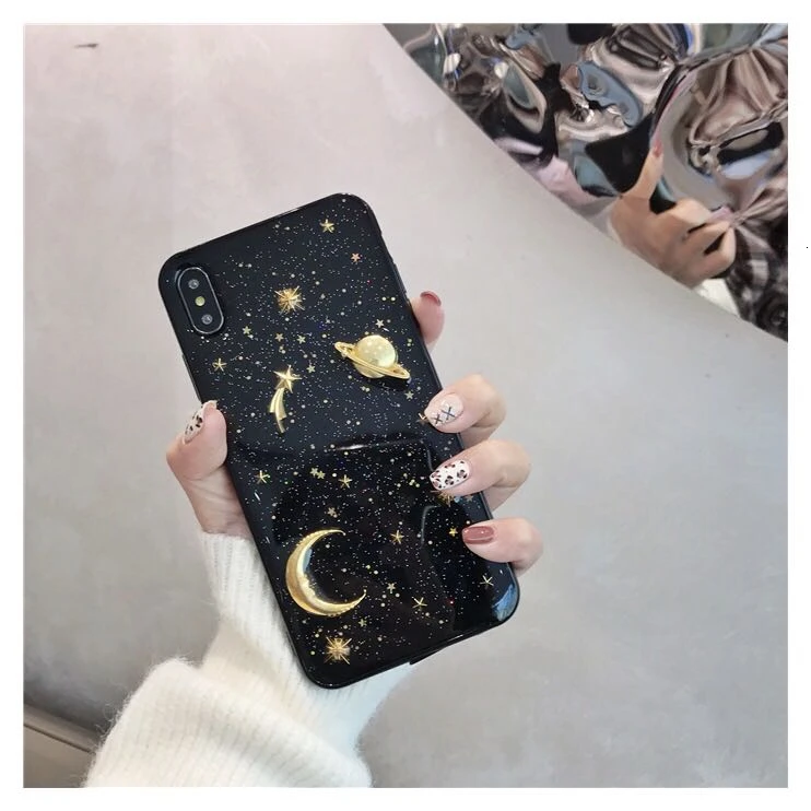 Блестящий чехол для телефона серии Universe для iphone XS Max, чехол для iphone X, XR, 8, 7, 6 S, 6 Plus, чехол с изображением Луны, звезды, планеты, чехол s capa - Цвет: Black moon