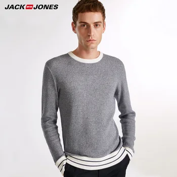 

Jack Jones Men cotton Color splicing casual round neck sweater| 218324509
