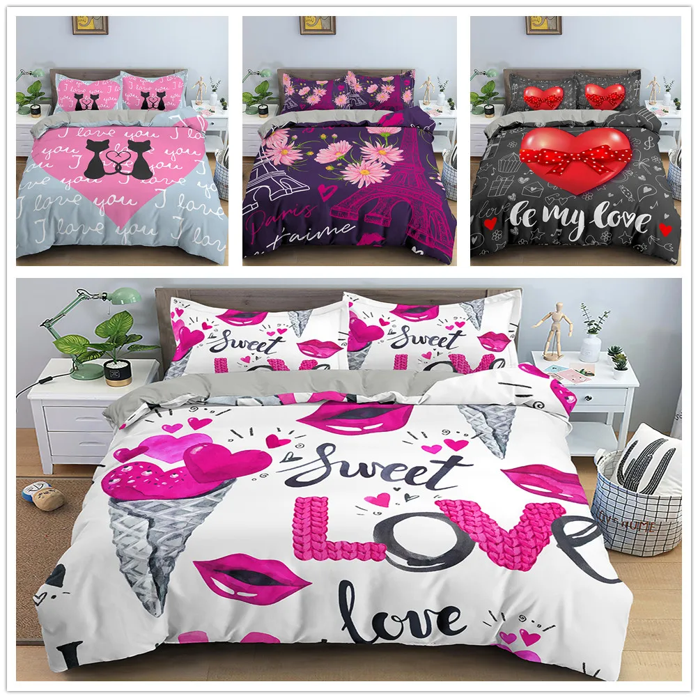 

Heart-Shaped Bedding Set Luxury Duvet Cover With Pillowcase Quilt Cover Queen King Bed Linens Home Textile Comfortable Fabric
