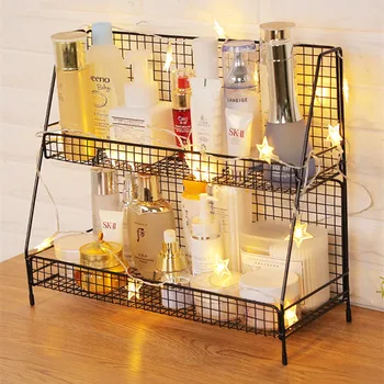 

Ins Iron Art Storage Shelf Rack Double Layer Home Decor kitchen Bathroom Cosmetic Storage Rack Organizer Debris Shelf Basket