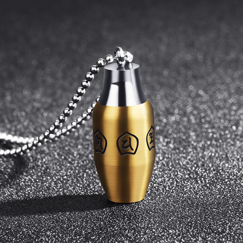 Six-Word Mantra Men's Necklace Bottle Cremation Urn Pendant Prayer Words Ashes Keepsake Memorial for Men Male Jewelry | Украшения и