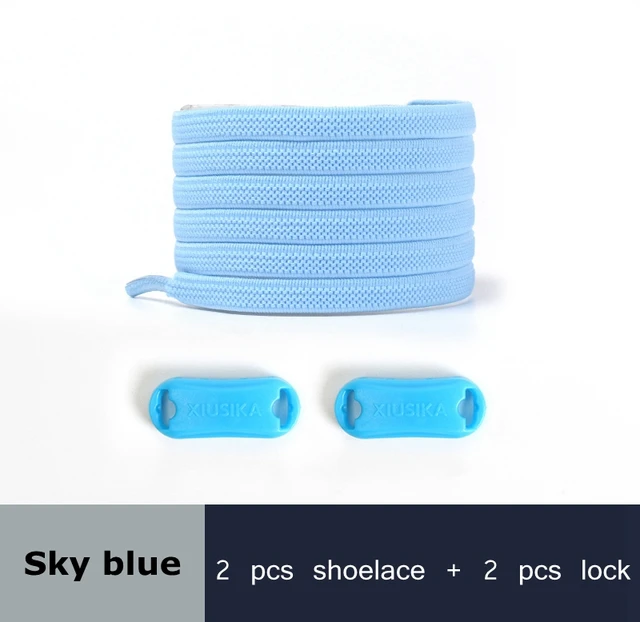 Reticulated Woven Elastic Shoe Laces Flat buckle Lock No Tie Shoelaces Sports Competition Take A Walk Sneakers Lazy Lace sky blue