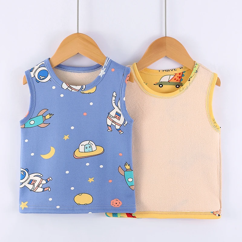New Dinosaur Print Kids Pajamas Tops Autumn Winter Baby Sleeveless Tops Tees 2-11T Warm Toddler Sleep Vests for Boys Girls