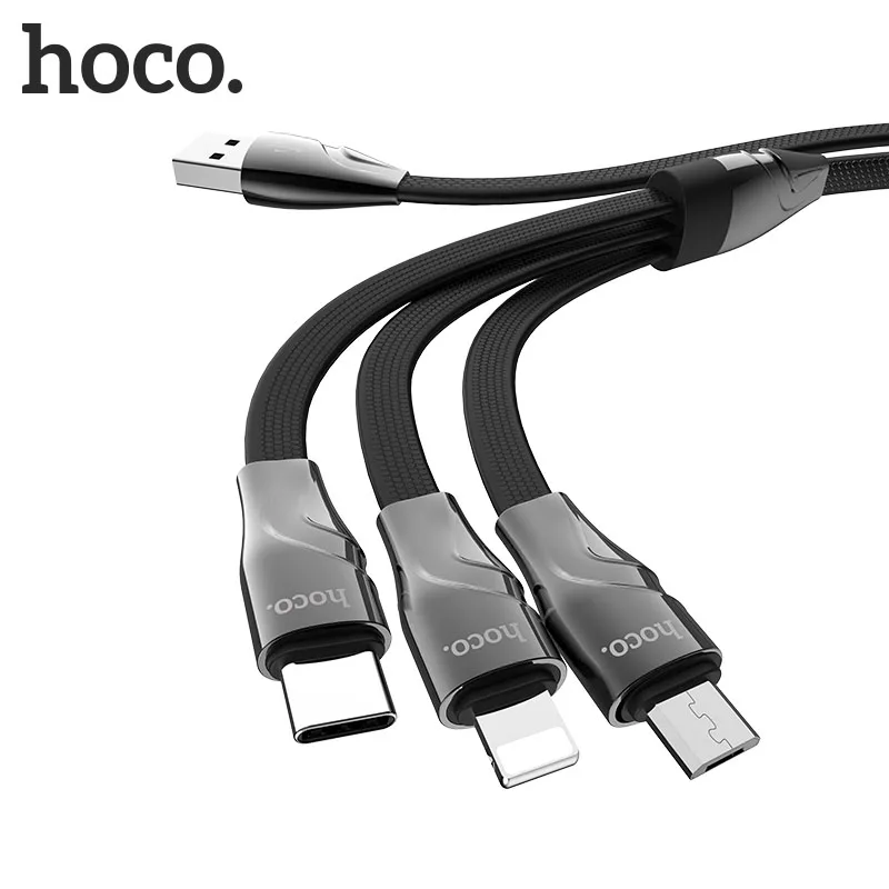 HOCO U57, 10 шт./лот,, три в одном, 1 м, нейлоновый USB кабель для iPhone, кабель типа C, микро кабель для samsung USB-C, зарядка