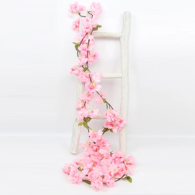 180 см шелк Сакура вишня Цветущая лоза свадебное украшение арки макет домашний вечерние на стену, из ротанга венок искусственные цветы - Цвет: Светло-розовый