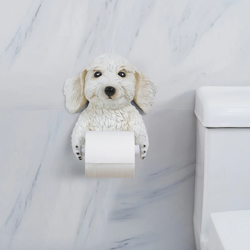 Poodle Art Sculpture Animals Statue Dog Wall Hanging Tissue Holder Washroom Wall Home Decor Roll Paper Tissue Box Holder R3142