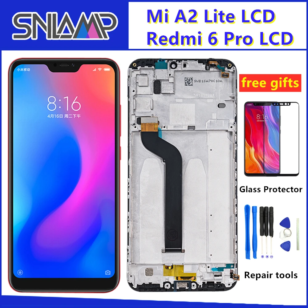 Оригинальный дисплей для Xiaomi mi A2 Lite lcd сенсорный экран Xiao Red 6 Pro ЖК с рамкой