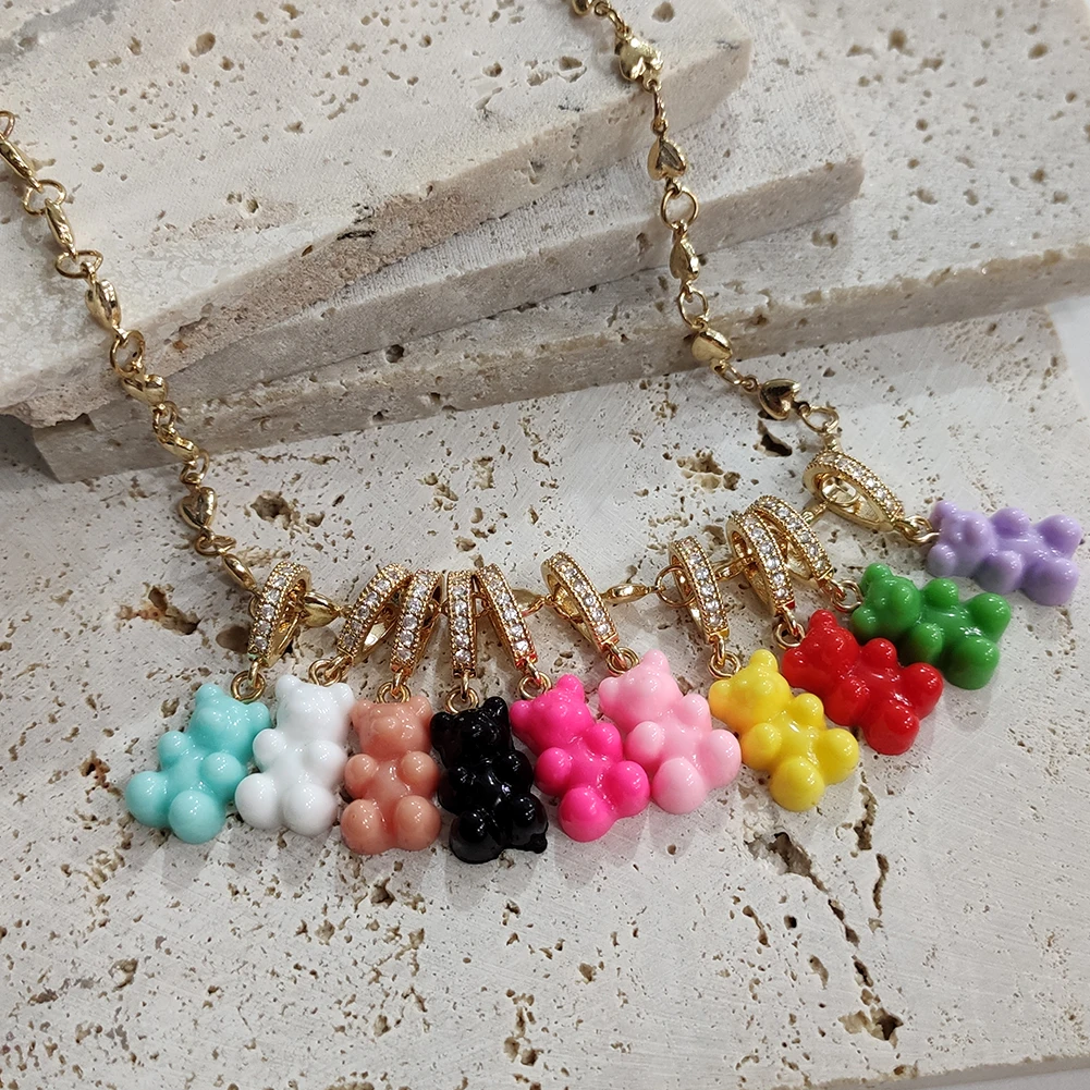 2021 Candy Color Gummy Bear Resin Pendant Necklace for Women Simple Golden Metal Chain Necklace Female Fashion Jewelry Gifts