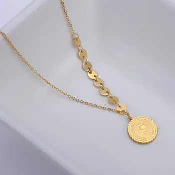 

AENSOA New 316 Stainless Steel Choker Necklace for Women Fashion Women Head Coin Round Pendant Chain Necklace Charm Jewelry Gift