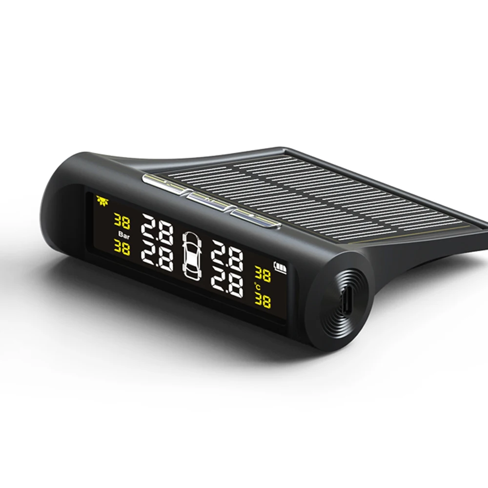 Автомобильная система контроля давления в шинах TPMS, солнечная зарядка, HD цифровой ЖК-дисплей, система автоматической сигнализации, беспроводная с 4 датчиками