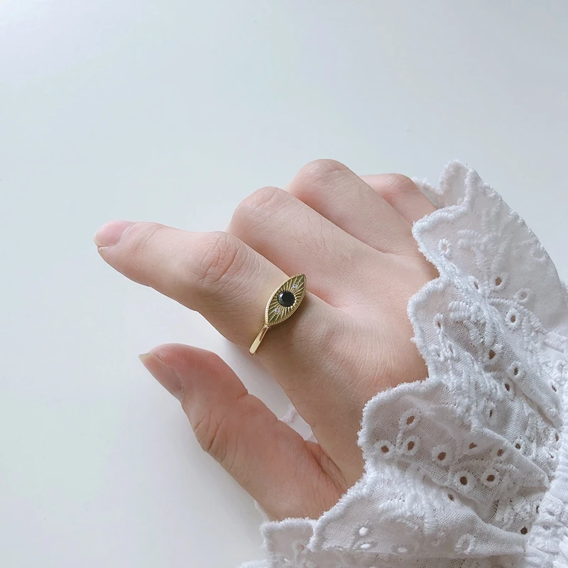 

925 Sterling Silver Evil Eyes Ring Gold Ring Adjustable Black Eye Unique Mimimal Ring For Elegant Women Fashion Luxury Jewelry