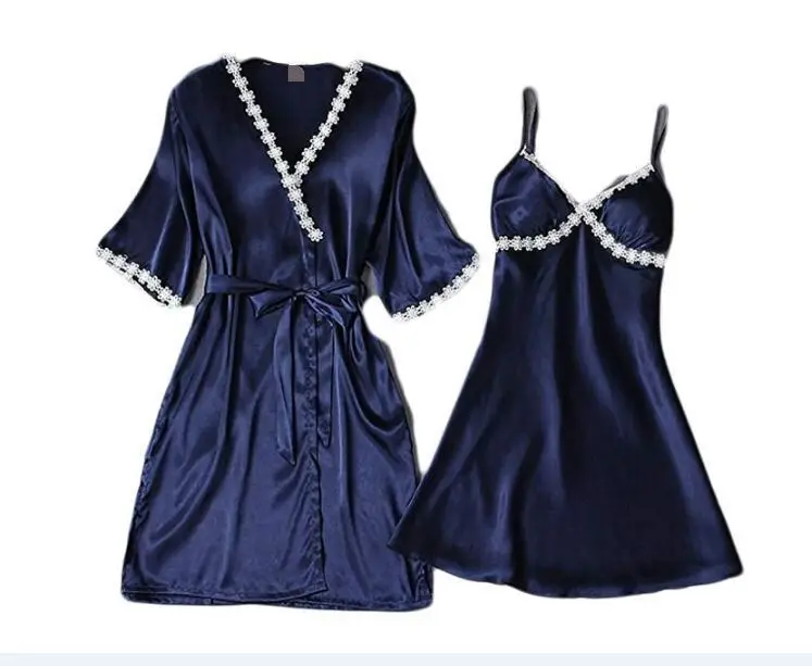 Foreign Trade Amazon Spring Summer Hot Selling Cross Border Imitated Silk Fabric Robe Bathrobe Large Size Bathrobe Nightgown Wir