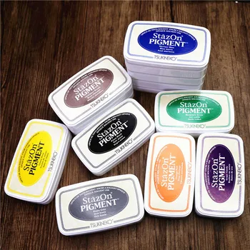 

12 color stamp pad Japan Tsukineko Stazon PIGMENT multi-function printing table rubber stamp paper hand account inkpad