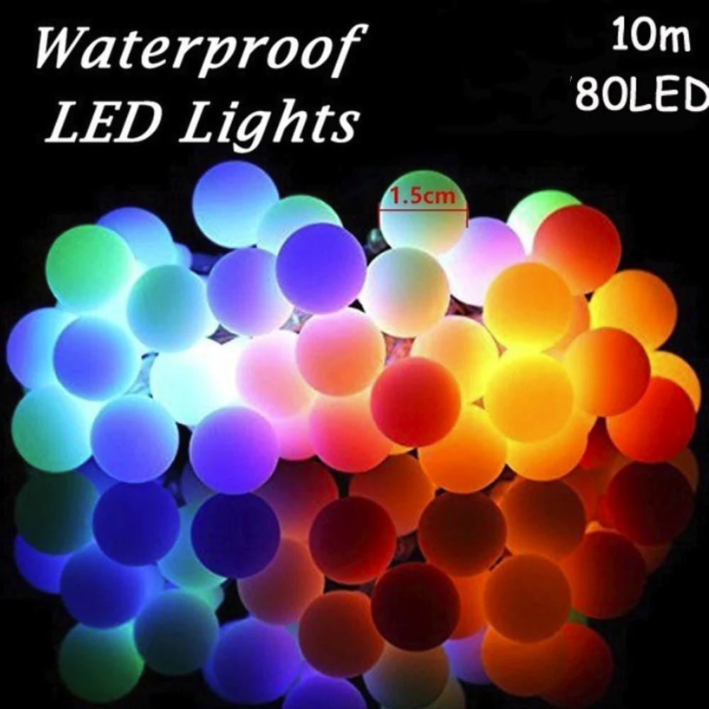80LED прочная сказочная гирлянда, праздничная Романтическая Свадебная гирлянда, светильник для сада, супер яркий круглый шар, Рождественский Декор