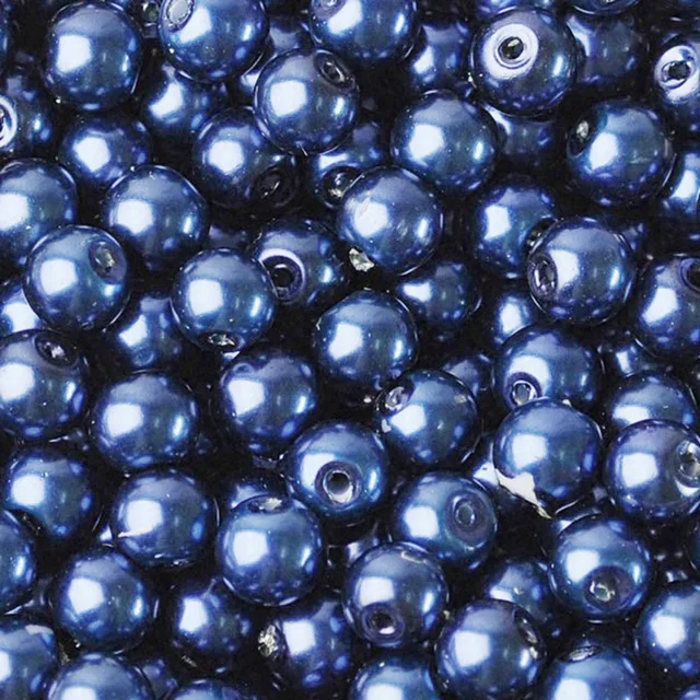 Lot Colors Round Pearl Coated Glass 4mm 6mm 8mm 10mm 12mm 14mm 16mm Loose Spacer Beads for Jewelry Making DIY Crafts Deep Blue