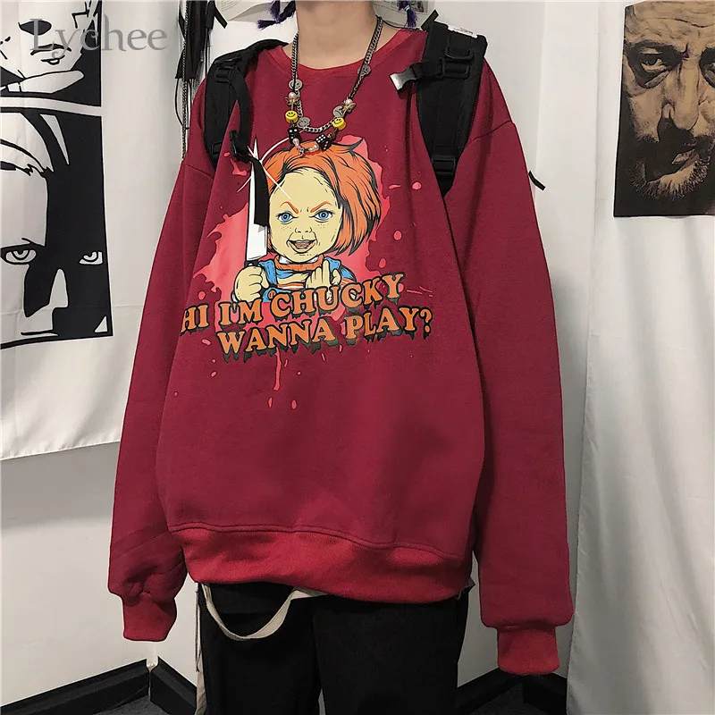 Lychee Harajuku, Женские флисовые толстовки с буквенным принтом, повседневные весенние осенние зимние женские топы, свободные женские пуловеры с круглым вырезом