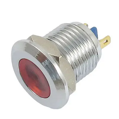 

DC 12V 2 Pins Chrome-plated Metal Red Light Signal Indicator Pilot Lamp