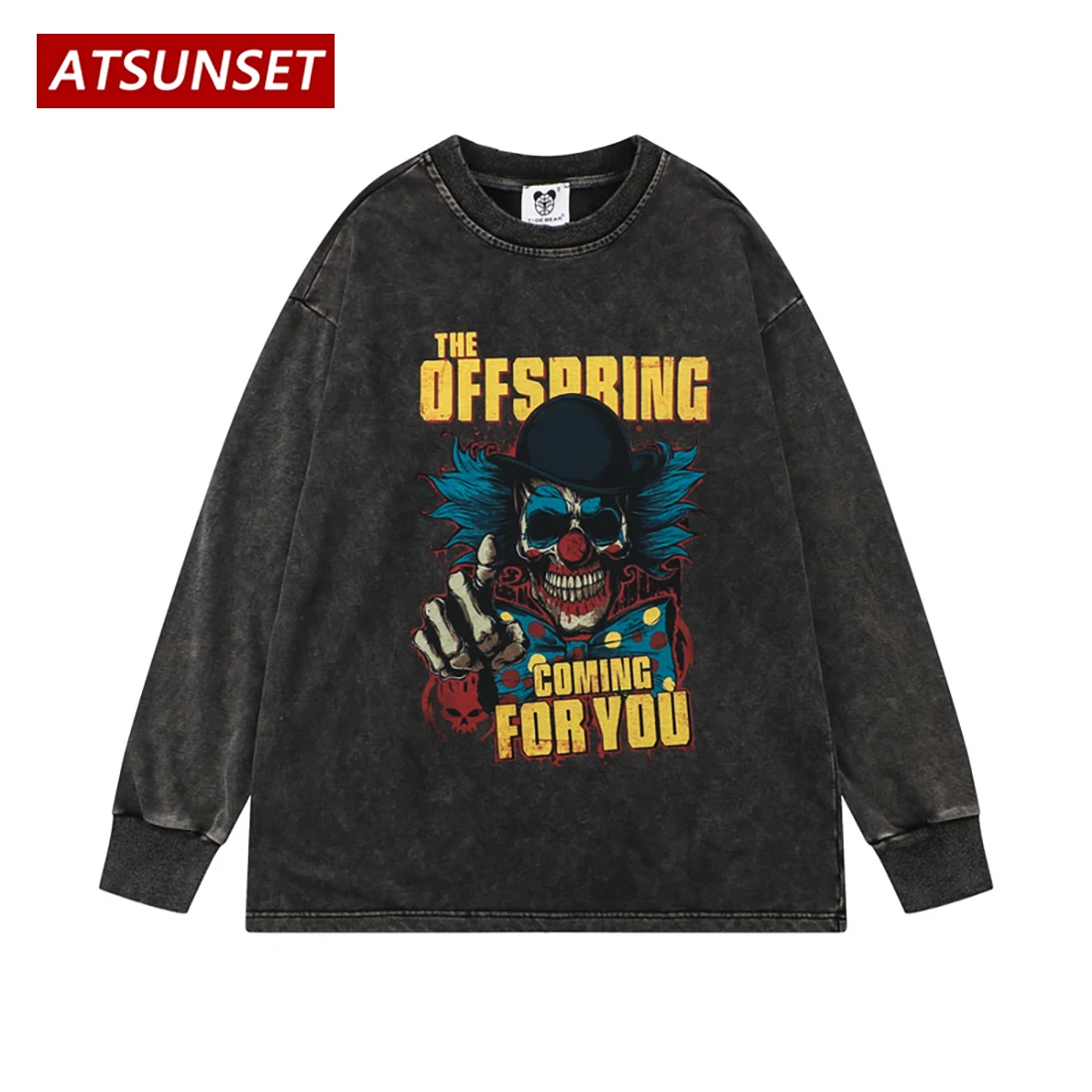ATSUNSET Evil Clown Print Sweatshirt Autumn Cotton Pullover Hip Hop Street Retro Style Round Neck Hoodie Tops | Мужская одежда