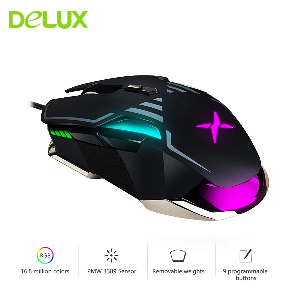 Компьютерная игровая мышь Delux M628 9 кнопок 16000DPI RGB Оптическая Проводная с обеими