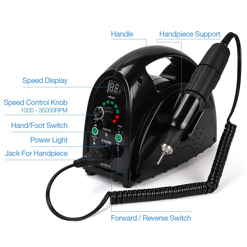 Kaufen Starke 65w Elektrische Nagel Bohrer 35000rpm Maniküre Maschine Pediküre Werkzeuge Zubehör Bohrer Bits Datei Nail art Ausrüstung Mit LCD