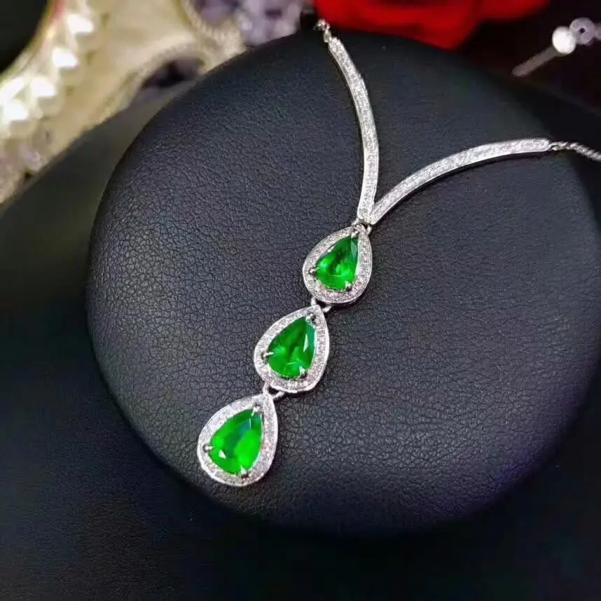 SHILOVEM 925 sterling silver real Natural Emerald Pendants classic fine Jewelry women wedding wholesale new 4*6mm lpz0406013agml
