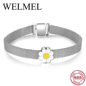 

Flowers in spring 925 Sterling Silver Clip Charm Bracelets & Bangles fit Original DIY Women Reflection Clip Beads Jewelry Making