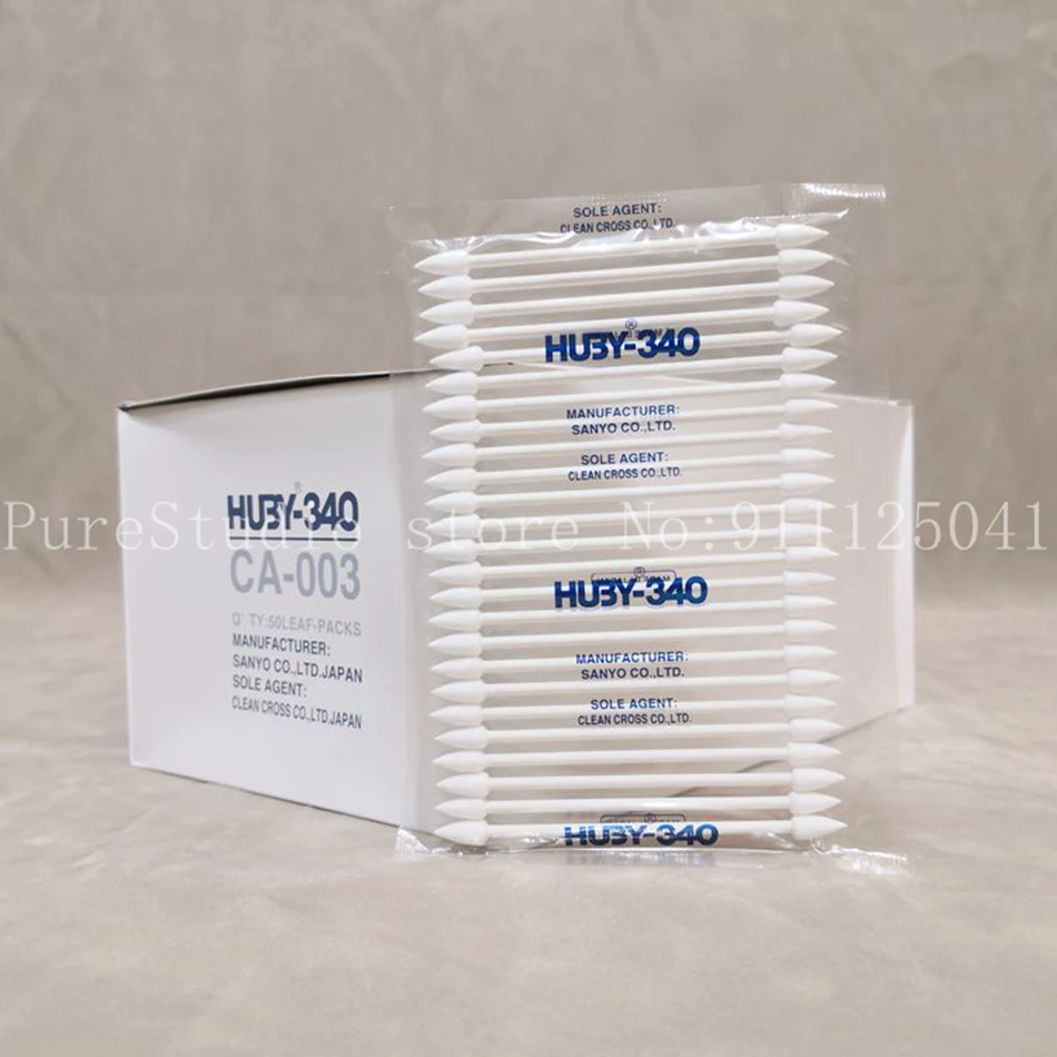 50bags (25pcs/bag) Huby-340 Clean Swab Coned Bulb Type 3" double tip COTTON APPLICATOR HUBY340 CA-003 sharp head