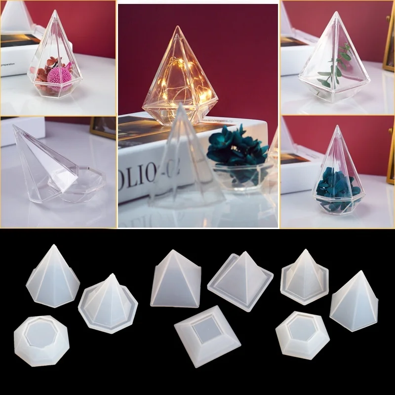 3 Types Hollow Polygon Resin Storage Box Mold Case Tools Pyramid Ornament afbeelding