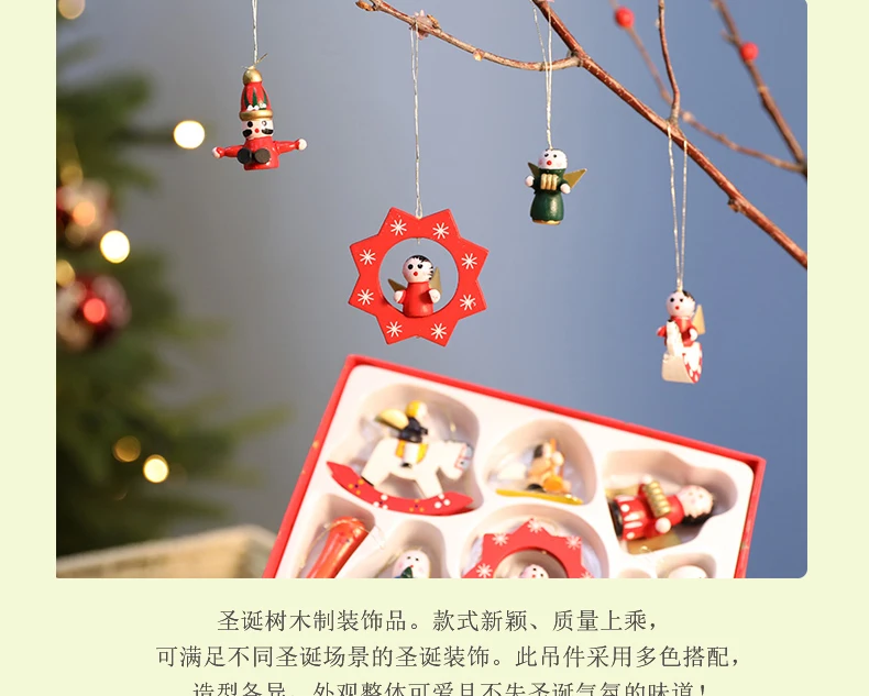 New wooden Santa Claus Christmas tree decorations set wooden painted snow old pendant