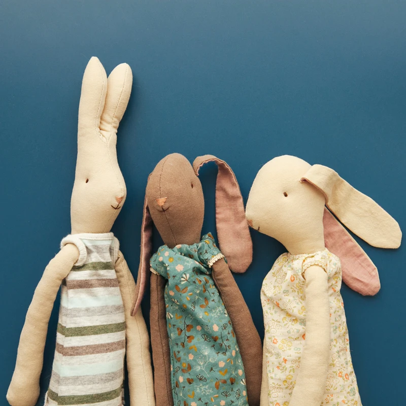 

Diversity Toys Brown Bunny Cloth Doll Artistic Doll Handmade Cotton Lops Rag Doll Dressed Long ear Rabbit Stuffed Animal Toys