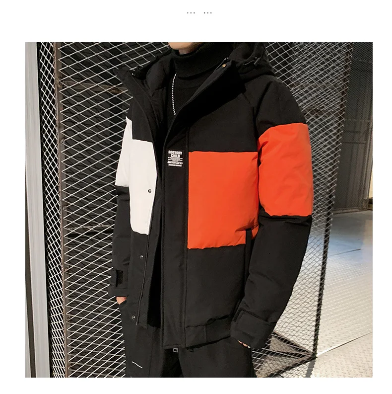 Winter Down Jacket Men's Warm Thicken Parka Men Fashion Hit Color Hooded Coat Man Loose Cotton Jacket Male Clothes Outwear M-3XL