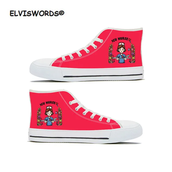 ELVISWORDS/ICU/Модная парусиновая обувь с высоким берцем для молодых девушек; женские кроссовки; цвет розовый; повседневная женская обувь из вулканизированной ткани на шнуровке; zapatos mujer - Цвет: HMG708Z40A