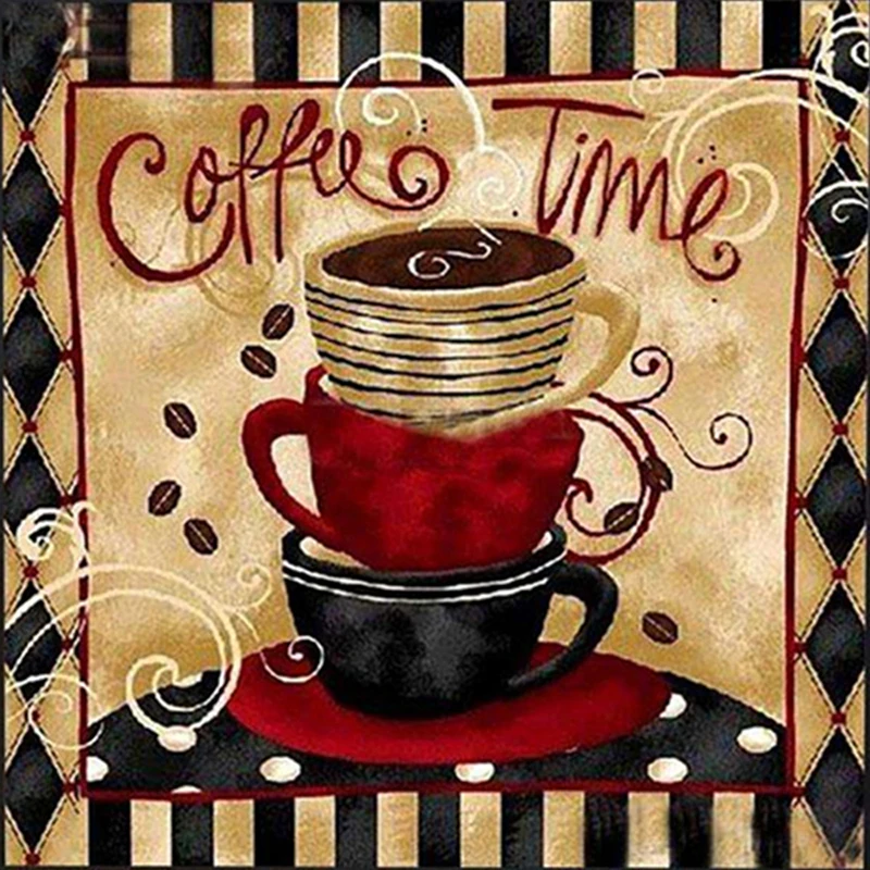 Diamond Embroidery 5D DIY Painting Coffe Time Full Square Pattern Mosaic Resin Round Home Decor Cross Stitch | Дом и сад