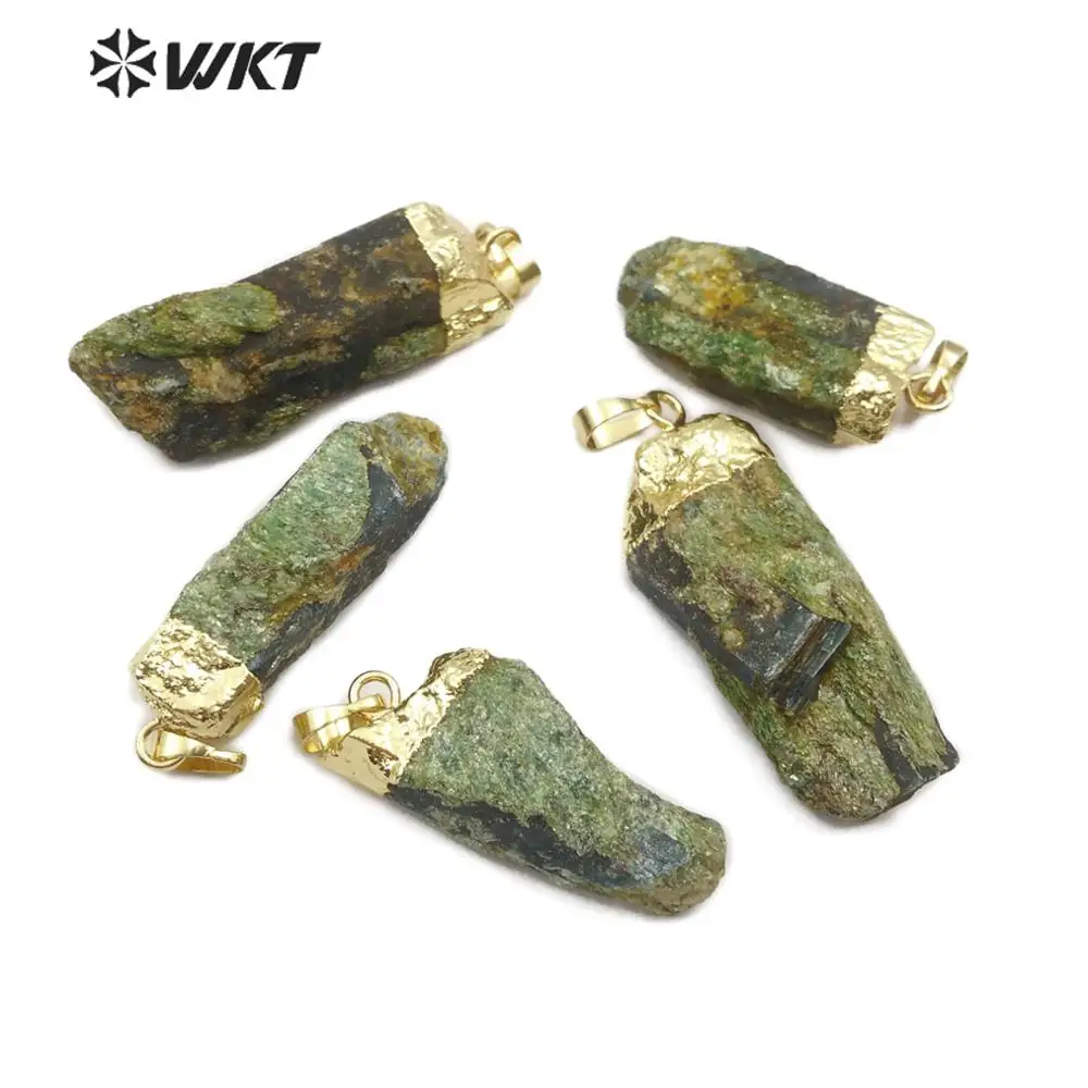 WT-P1465 натуральный зеленый сырой kynatite камень кулон неправильной формы золотой кулон коннектор ручной работы женские ювелирные изделия ожерелье