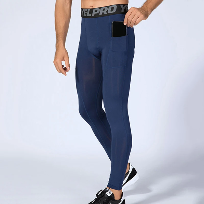 Quick Dry Elastic Compression Running Tights Men with Pocket Gym Fitness Trousers Workout Leggings Sportswear Pants Customized sports leggings,compression pants