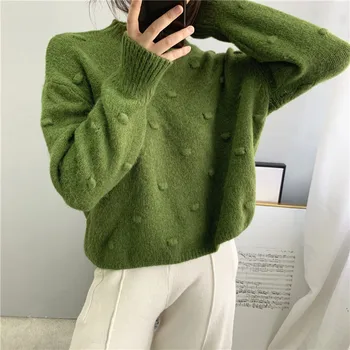 

Women's Hook Flower Round Neck Long Sleeve Thick Sweater 2019 New Autumn and Winter Loose Knit Pullover Top Female NS1370