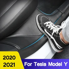 2021 Nieuwe Voor Tesla Model Y Achter Instaplijsten Lederen Beschermende Anti Kick Pad Verborgen Bescherming 2 Stks/set