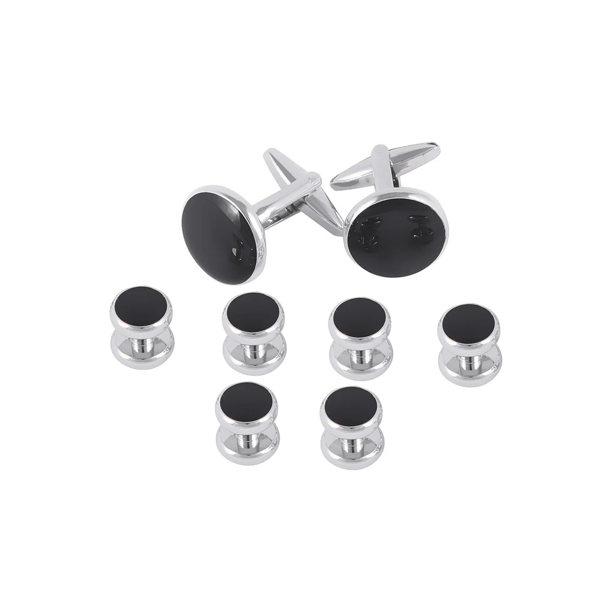 2 Cufflinks and 6 Button Studs Set Buttons Mens Fashion Stainless Steel