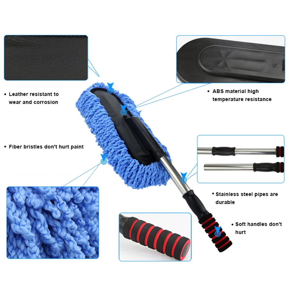 Car Duster, Multipurpose Microfiber Wash Brush Vehicle Interior and Exterior Cleaning Kit with Extendable Handle for Car or Home
