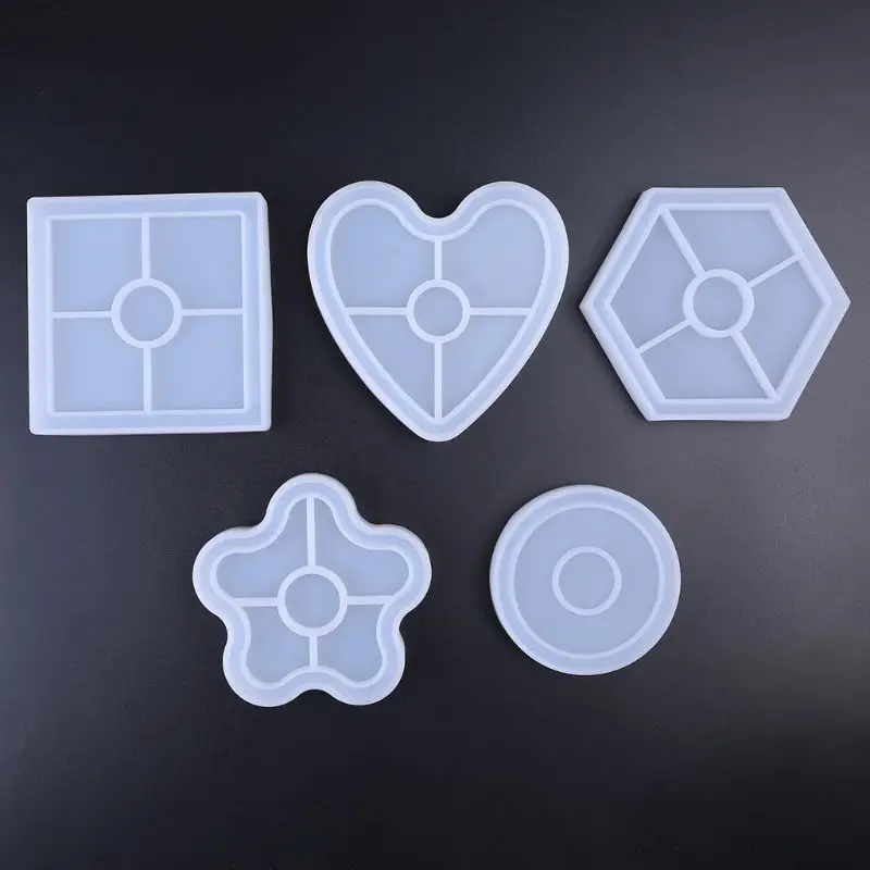 Уф смолы силиконовые формы шестиугольные круглые в форме сердца DIY Coaster Цветочные квадраты для рукоделия делая эпоксидные формы X4YA