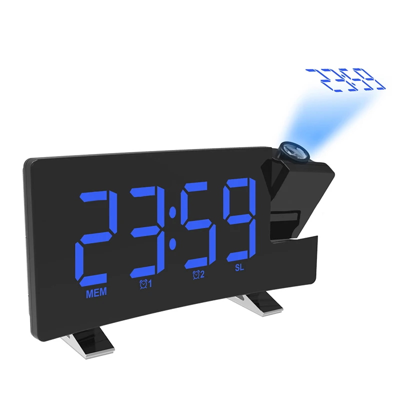 Цифровой FM радио Будильник проекционный таймер повтора большой дисплей таймер сна многофункциональный Погодный календарь часы - Цвет: G253532A