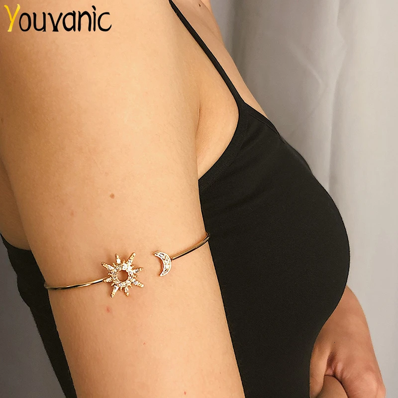 Женский винтажный браслет Youvanic Boho с открытым кристаллом Sun Star Moon Arm золотые
