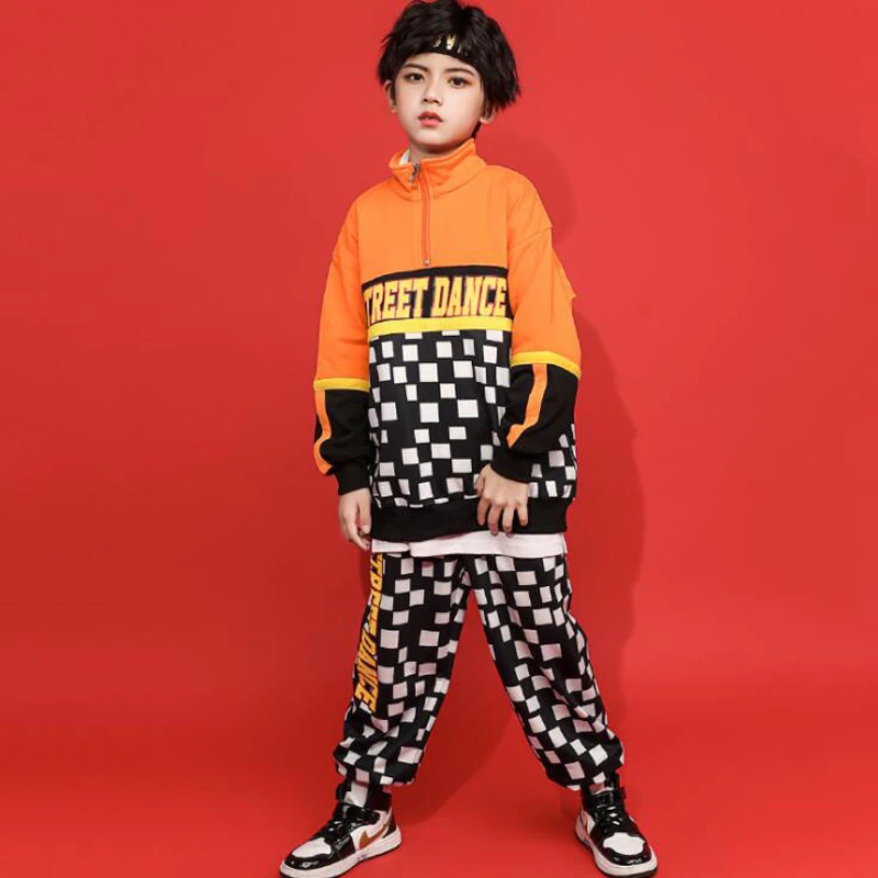 

Kids Ballroom Jazz Dancing Clothing Loose Check Oversized Sweatshirt Shirt Top Pants Girls Boys HIP HOP Dance Costume Clothes