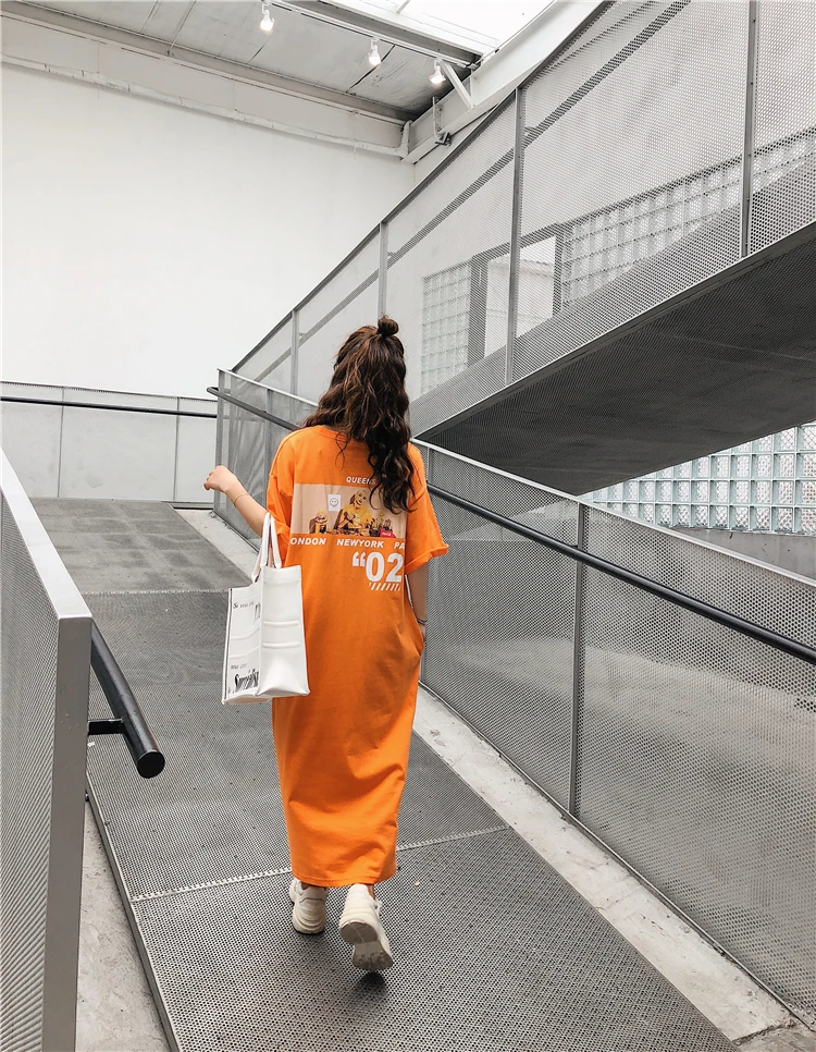 2020 new fashion graphic Print long shirts dress  Womens Short-Sleeve streetwear Fall cotton Dress jurk dames