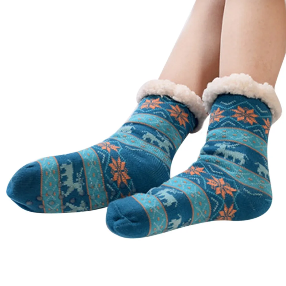 Рождественские женские хлопковые носки милые зимние носки с принтом толстые Нескользящие тапочки короткие носки для девочек A823