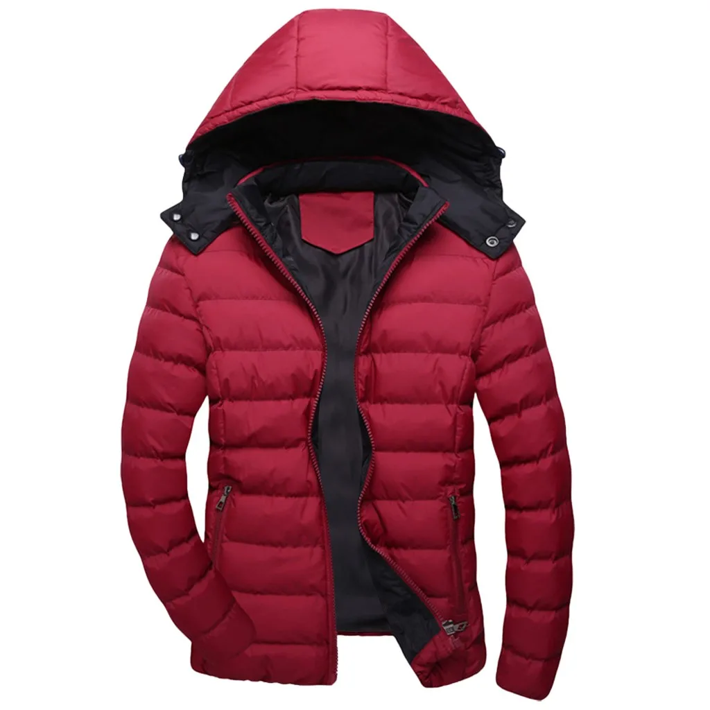 Низкая цена, распродажа, Мужская Повседневная зимняя однотонная теплая куртка на молнии с капюшоном и длинным рукавом, верхняя одежда, верхняя одежда, Прямая поставка, горячая распродажа